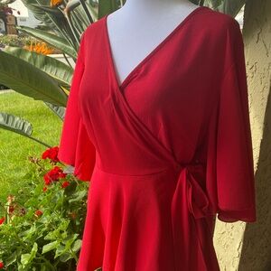 Elegant Red Wrap Blouse